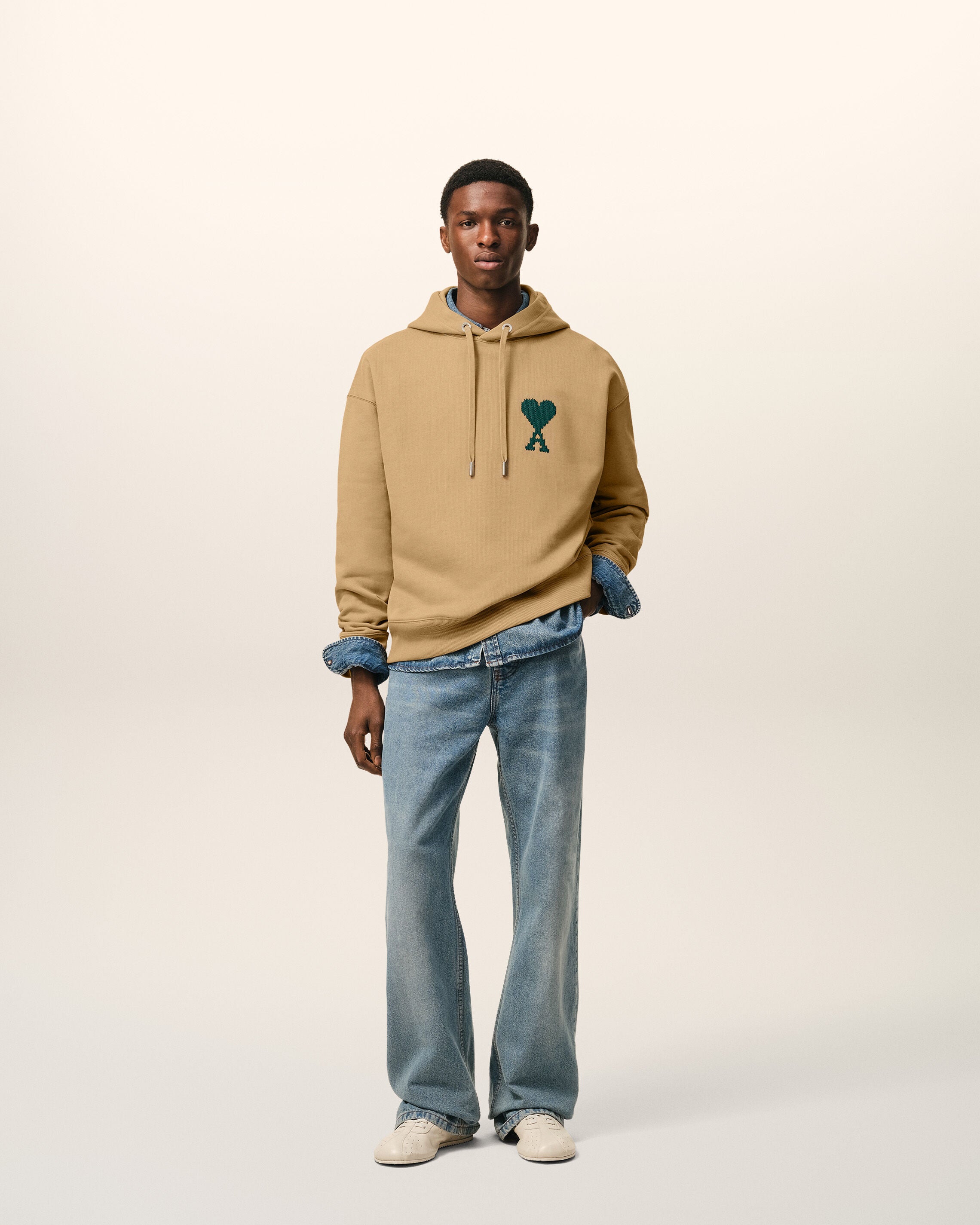 CAMEL / EVERGREEN Beige bomull Ami de Coeur-hoodie | Ami Paris