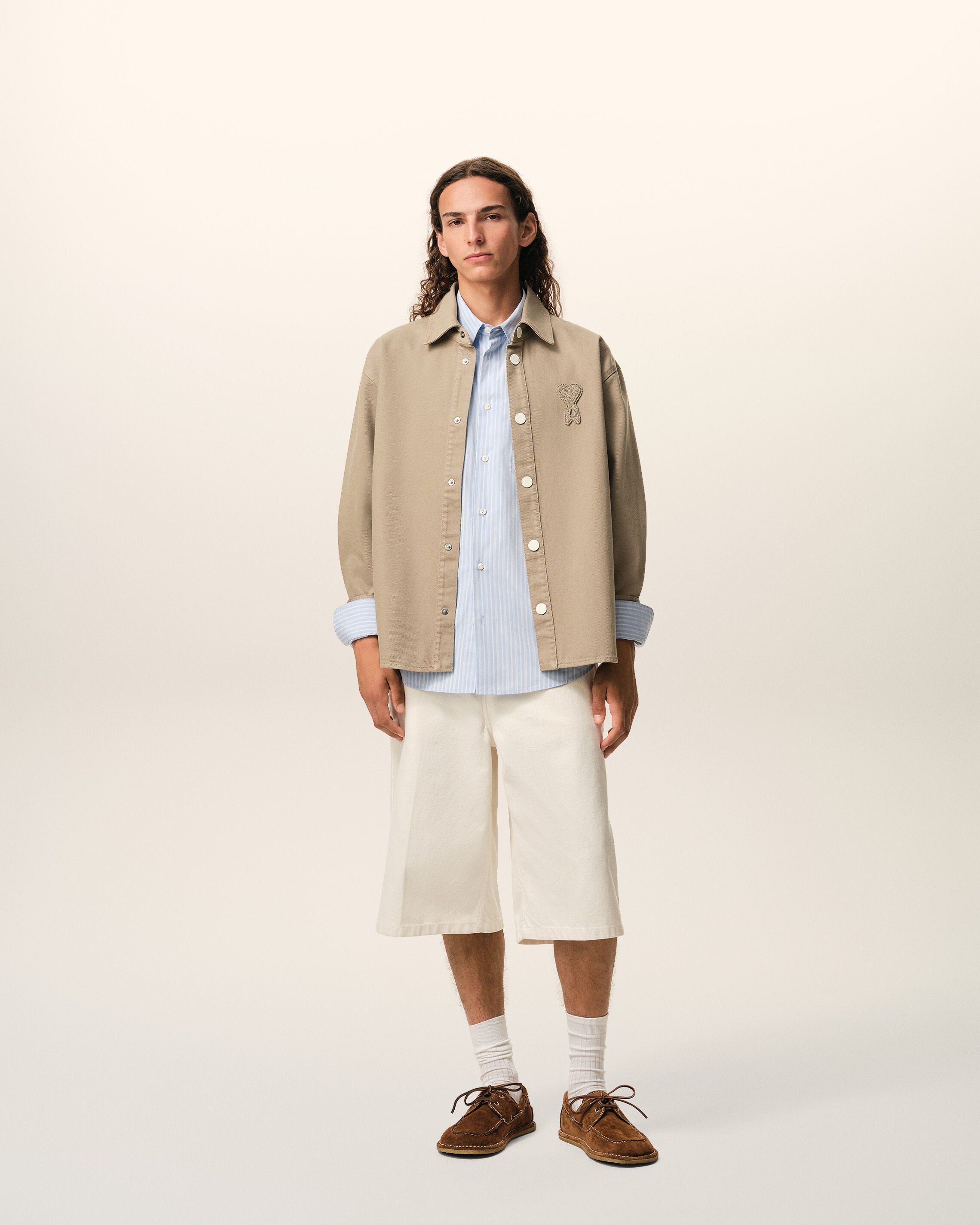 TAUPE BEIGE Beige bomullsvävad strumpa Ami De Coeur Overshirt | Ami Paris