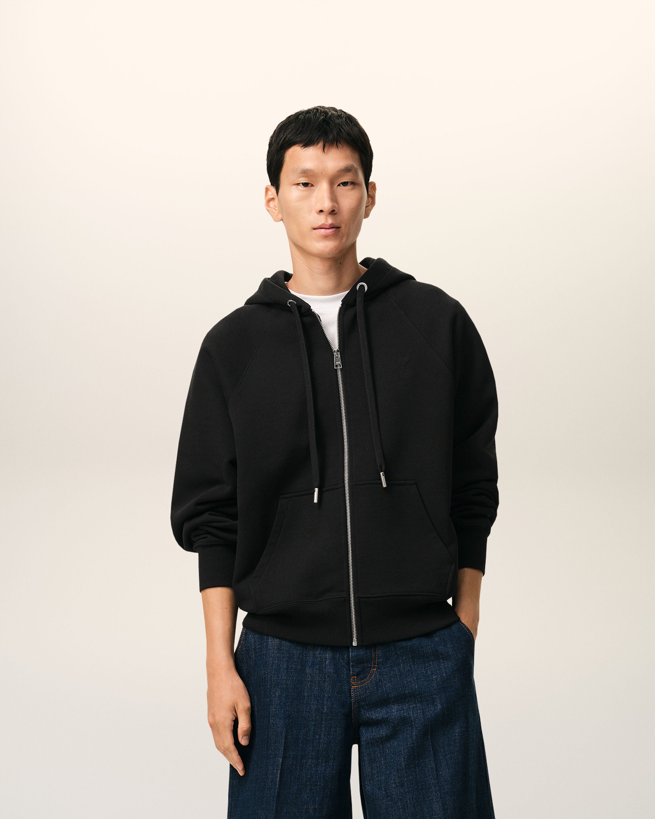 SVART Svart bomullsklädd zippad Ami de Coeur-hoodie | AMI PARIS