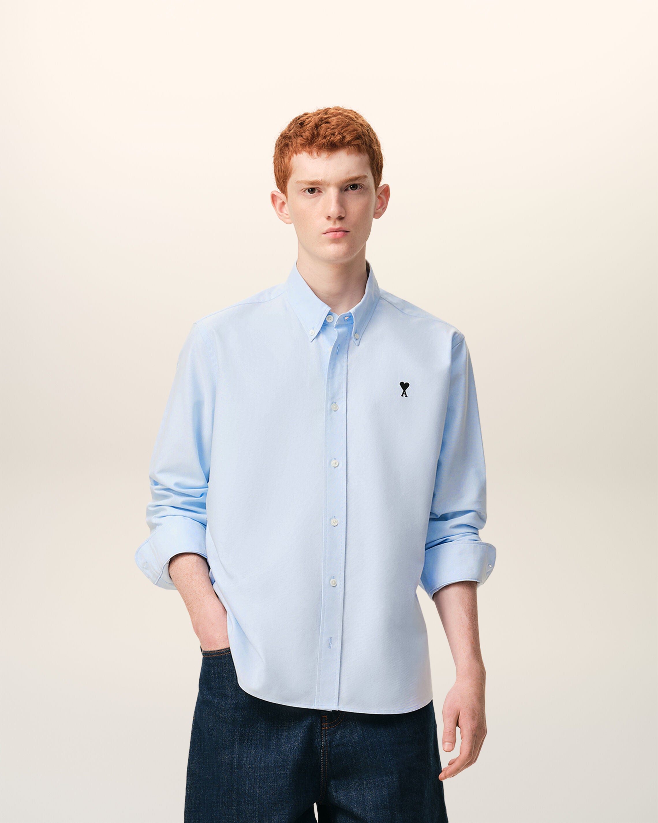 HÖGKULOR BLÅ KOTTON BUTTON DOWN AMI DE COEUR-SHIRT | AMI PARIS