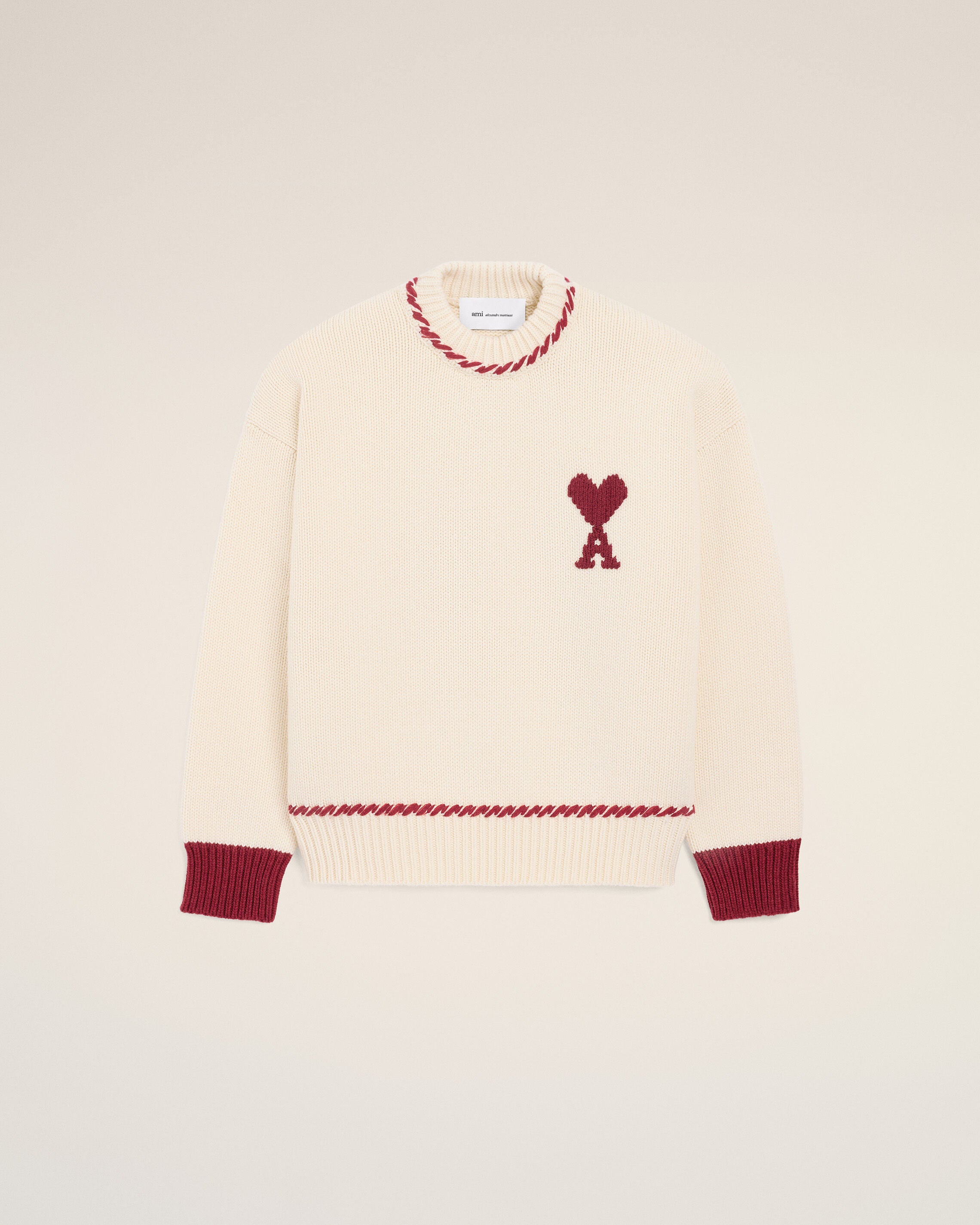 MOONLIGHT / SUNSET RED Vitt ull Ami De Coeur crewnecktröja | Ami Paris
