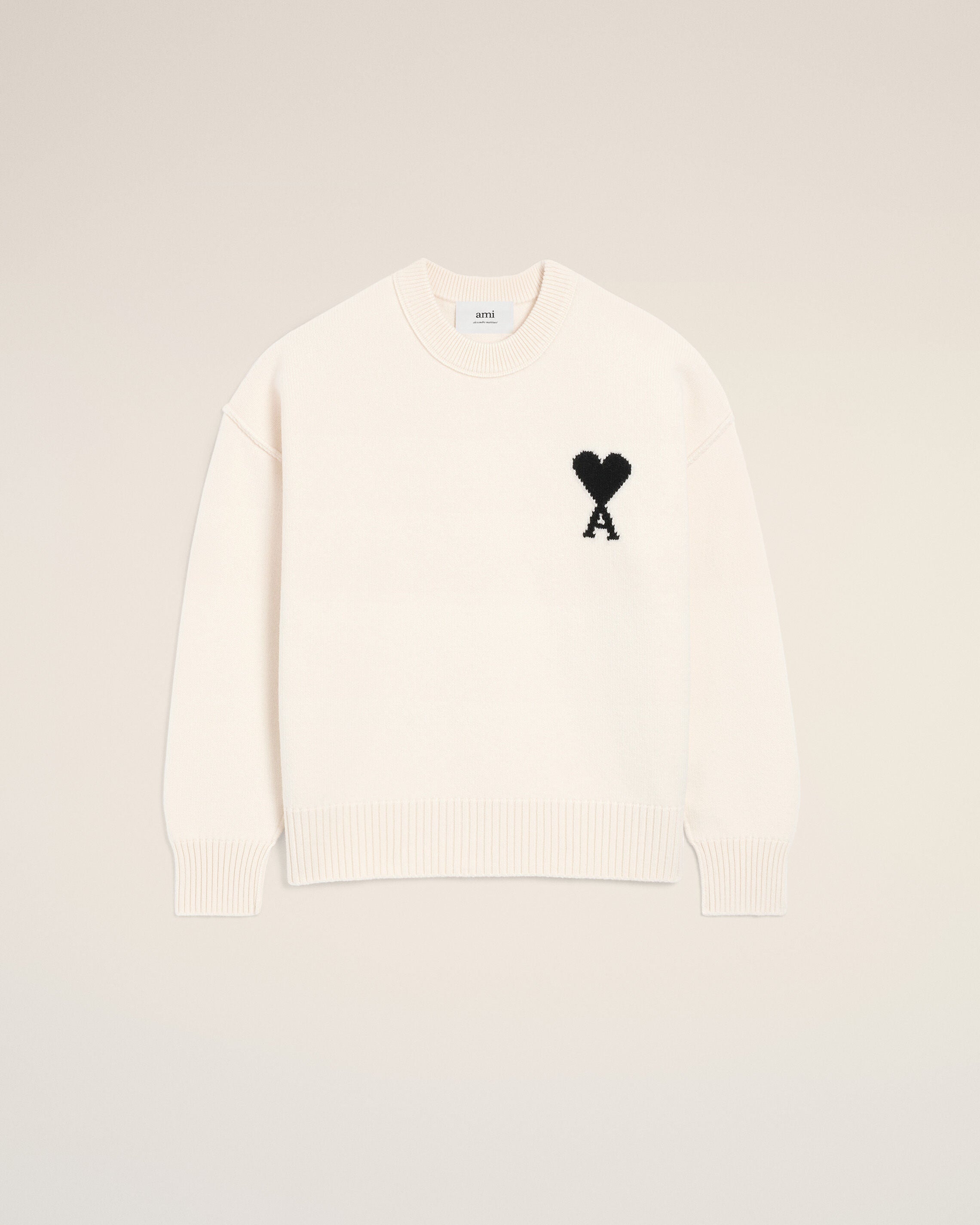 OFFVIT/BLACK Vit ullvåg Ami De Coeur crewnecktröja | AMI PARIS