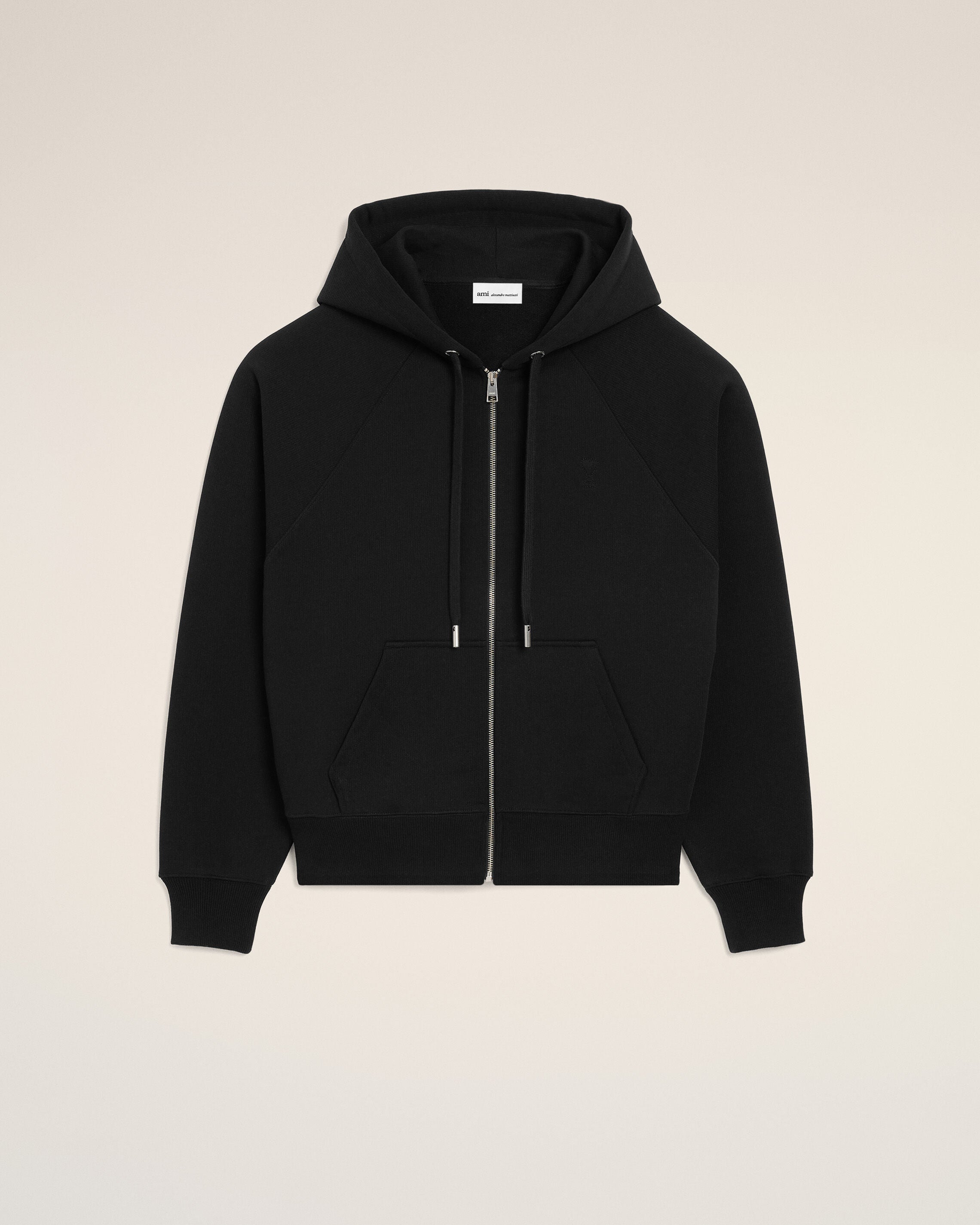 SVART Svart bomullsklädd zippad Ami de Coeur-hoodie | AMI PARIS