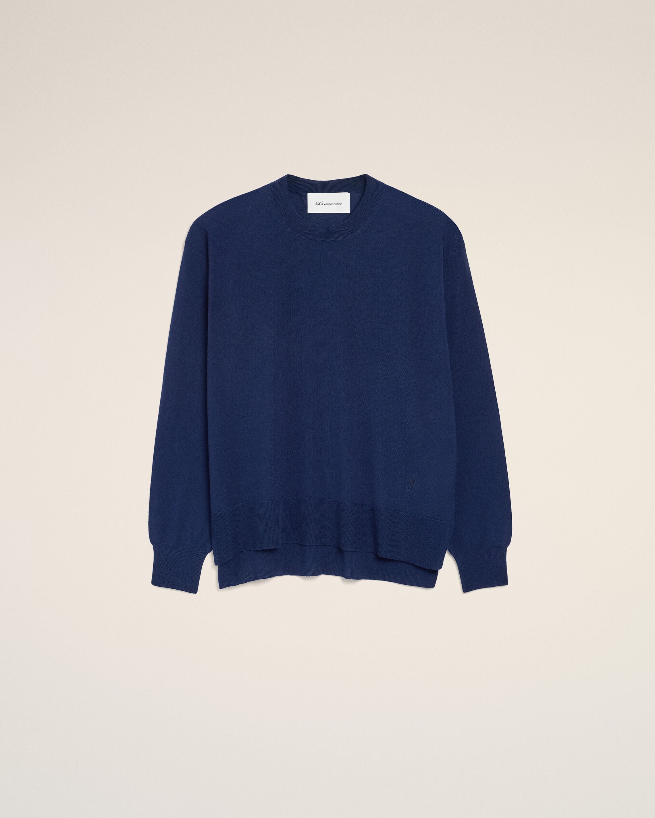 INK Bleu Thin Wool Crewneck Ami De Coeur-tröja | Ami Paris