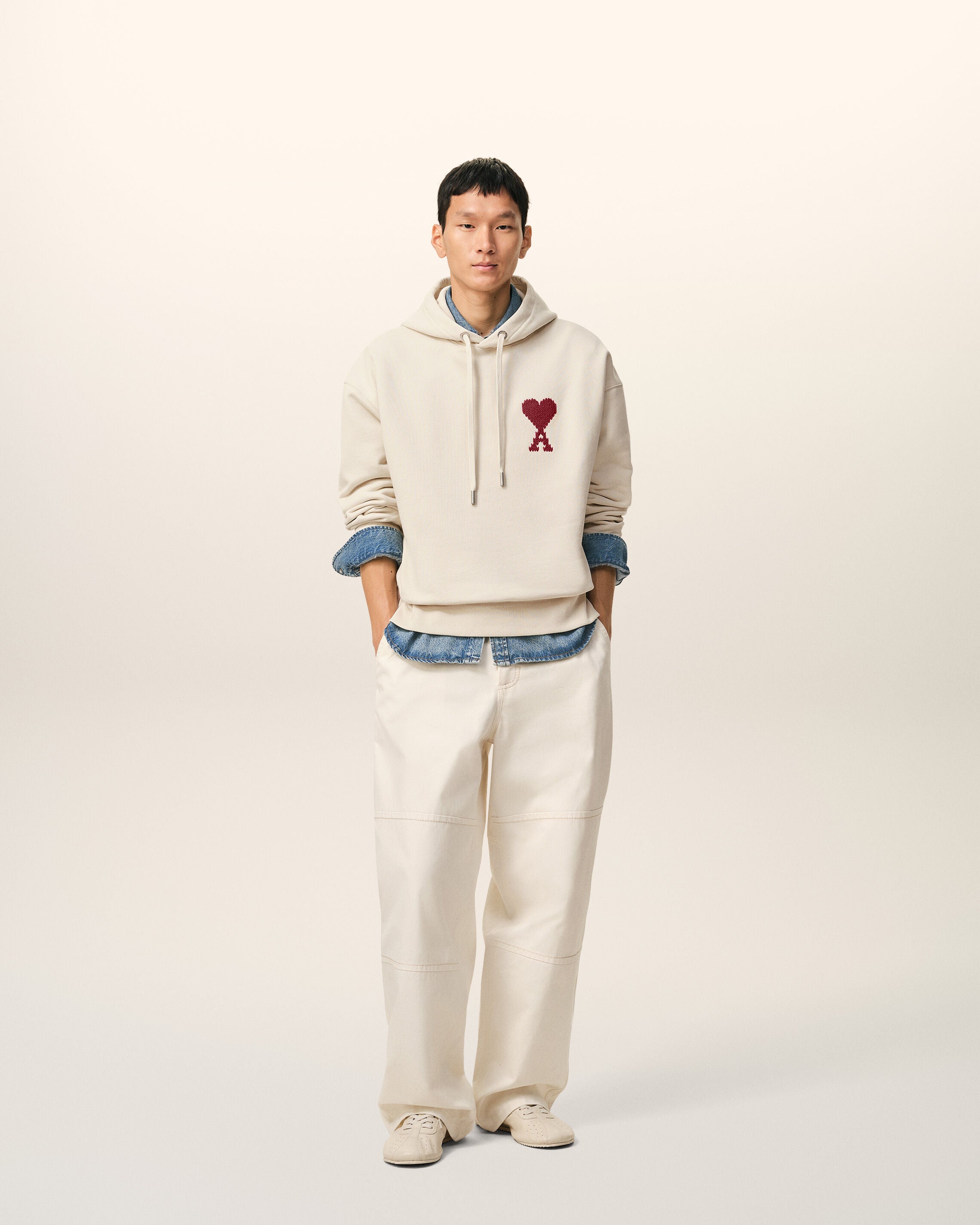 MOONLIGHT / SUNSET RED Vit bomull Ami De Coeur-hoodie | Ami Paris