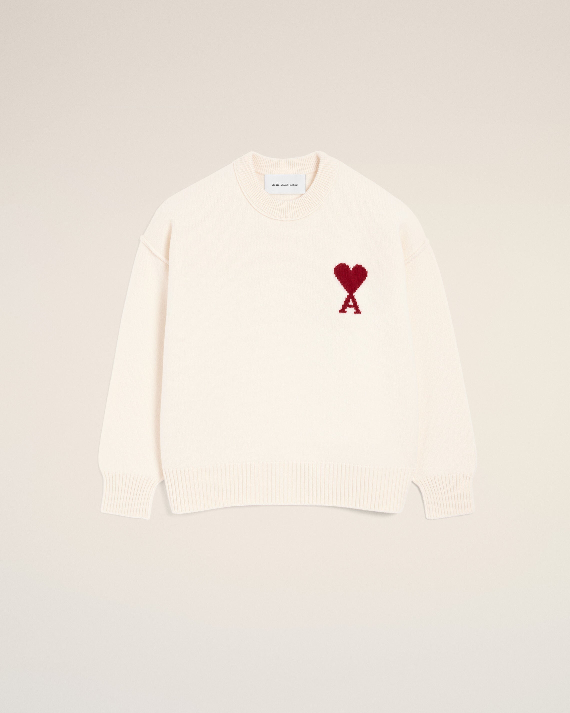OFF VIT/ RÖD Vit woll Ami De Coeur crewnecktröja | AMI PARIS