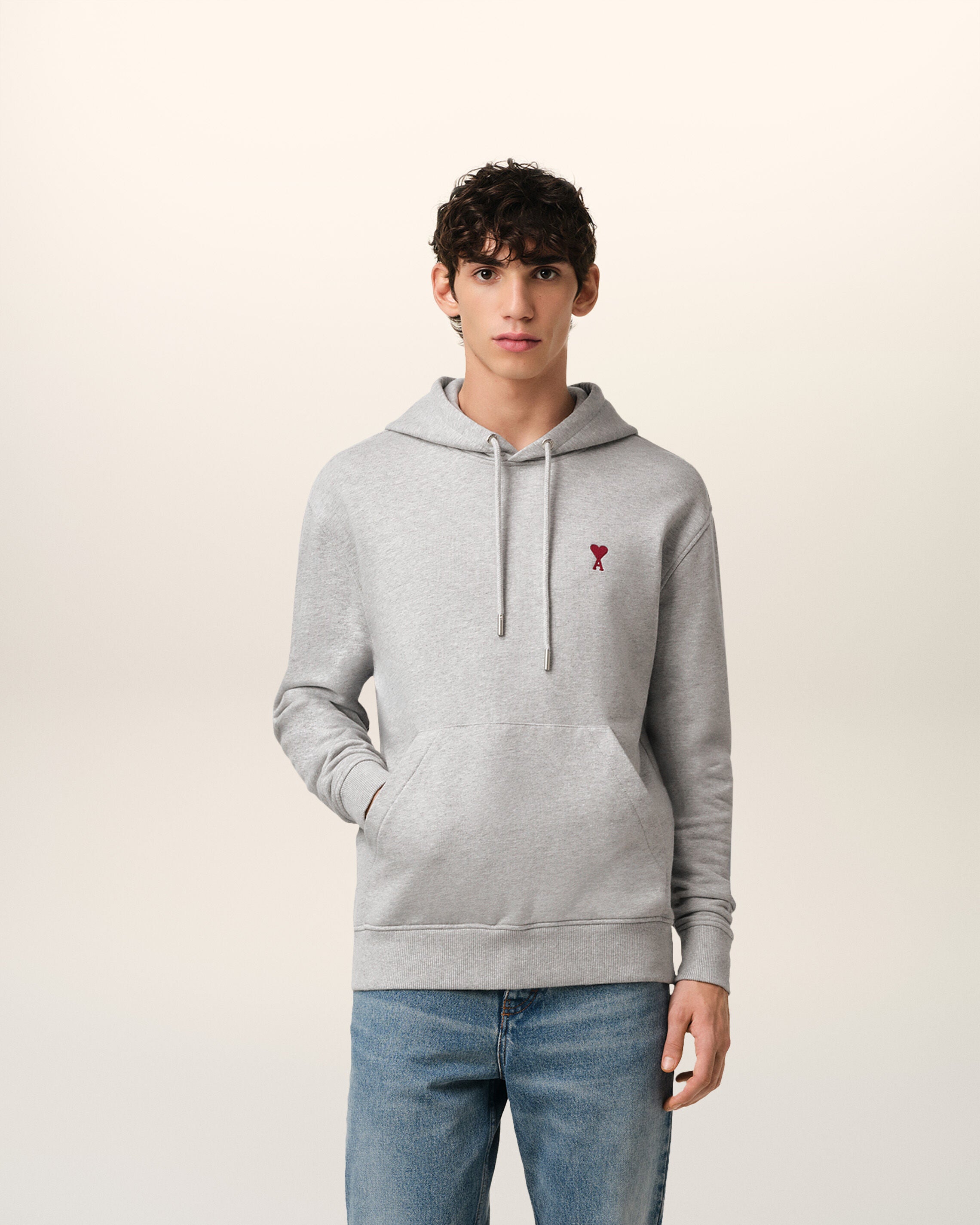 Heathergrå röd Ami De Coeur-hoodie | AMI PARIS