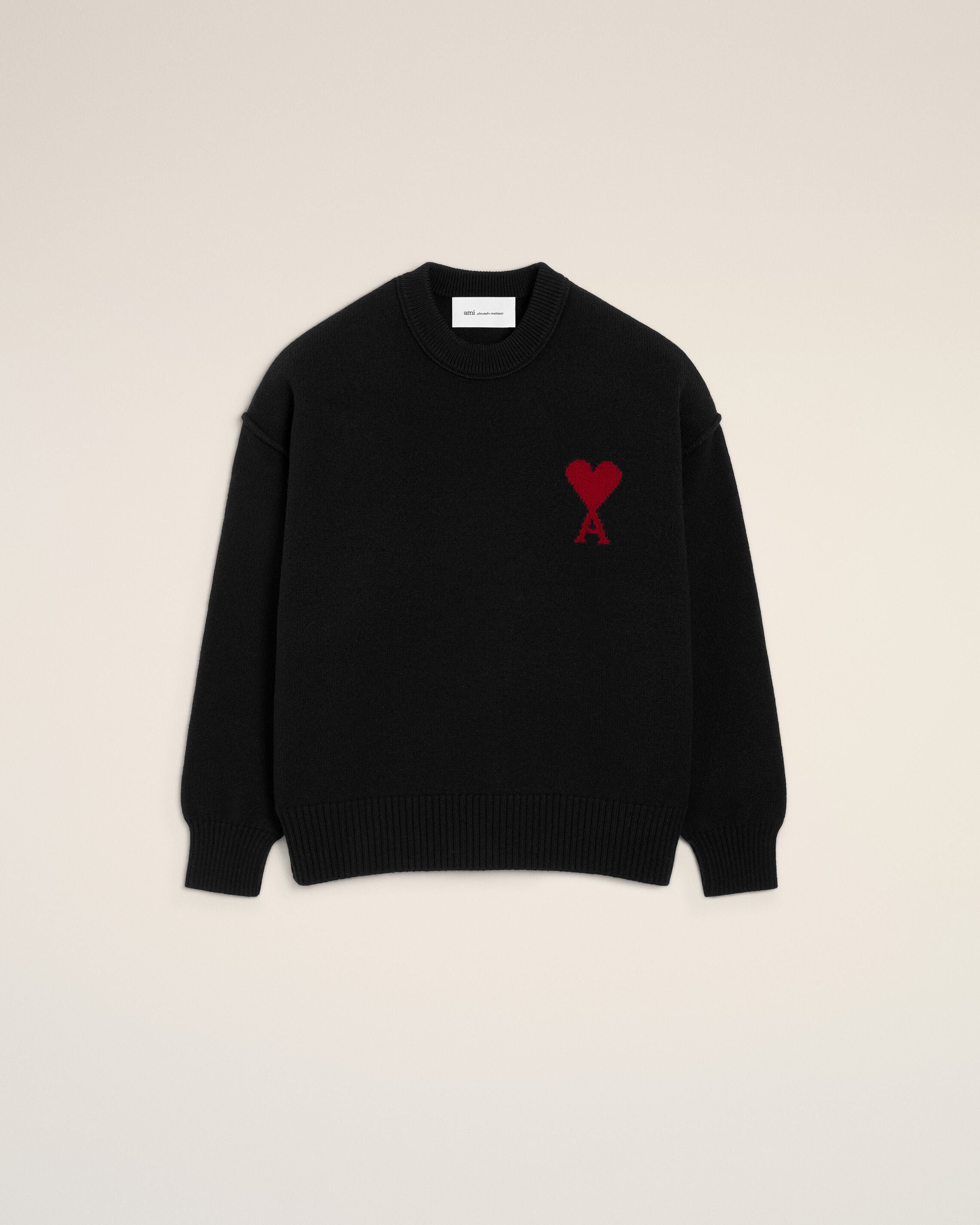 SVART/ROD Svart ull Ami de Coeur crewnecktröja | AMI PARIS