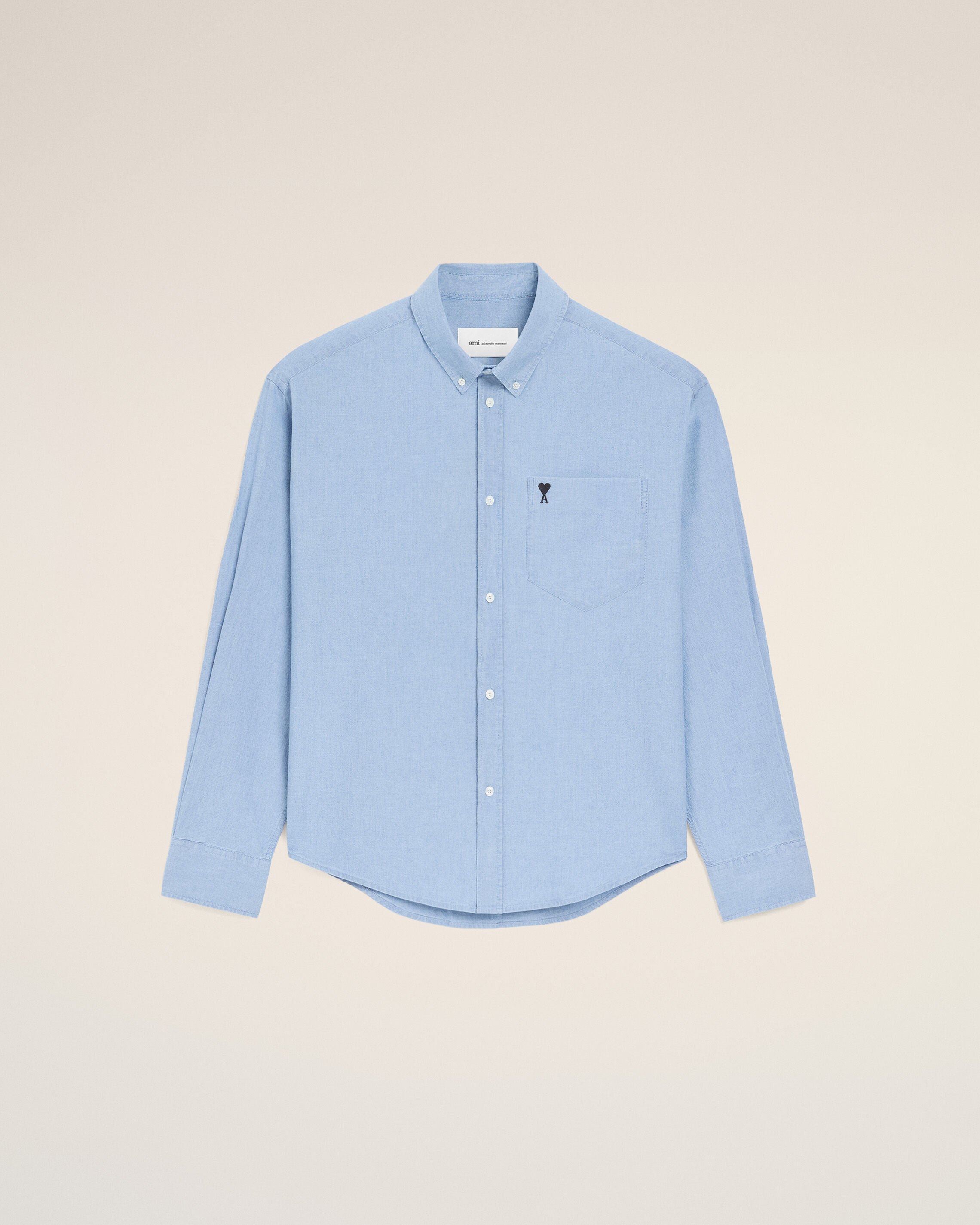 CASHMERE BLUE Blå bomullsklänning med boxig passform och broderad Ami de Coeur - Ami Paris