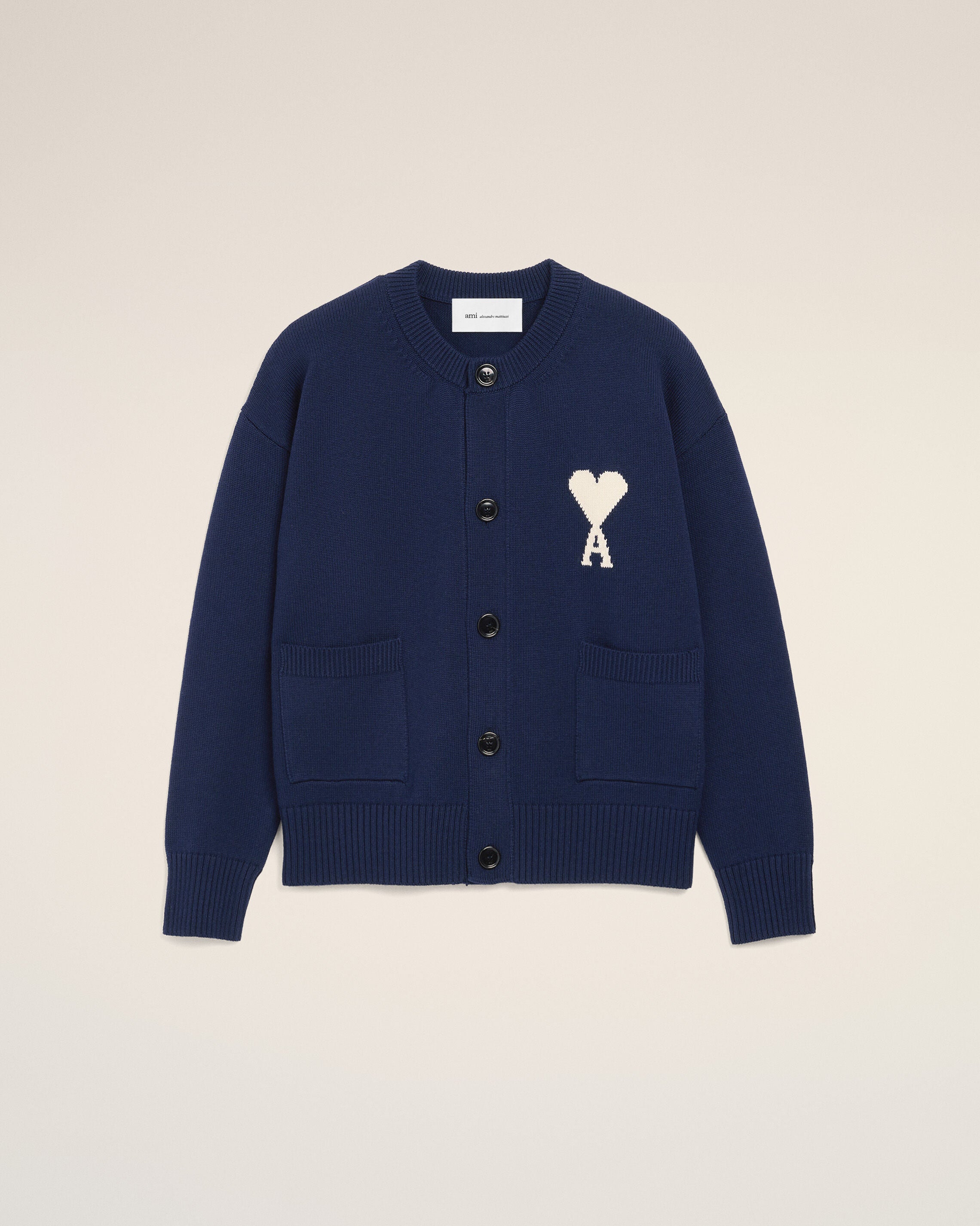 INK/VISS BLÅ Woll Crewneck Ami De Coeur Cardigan | Ami Paris