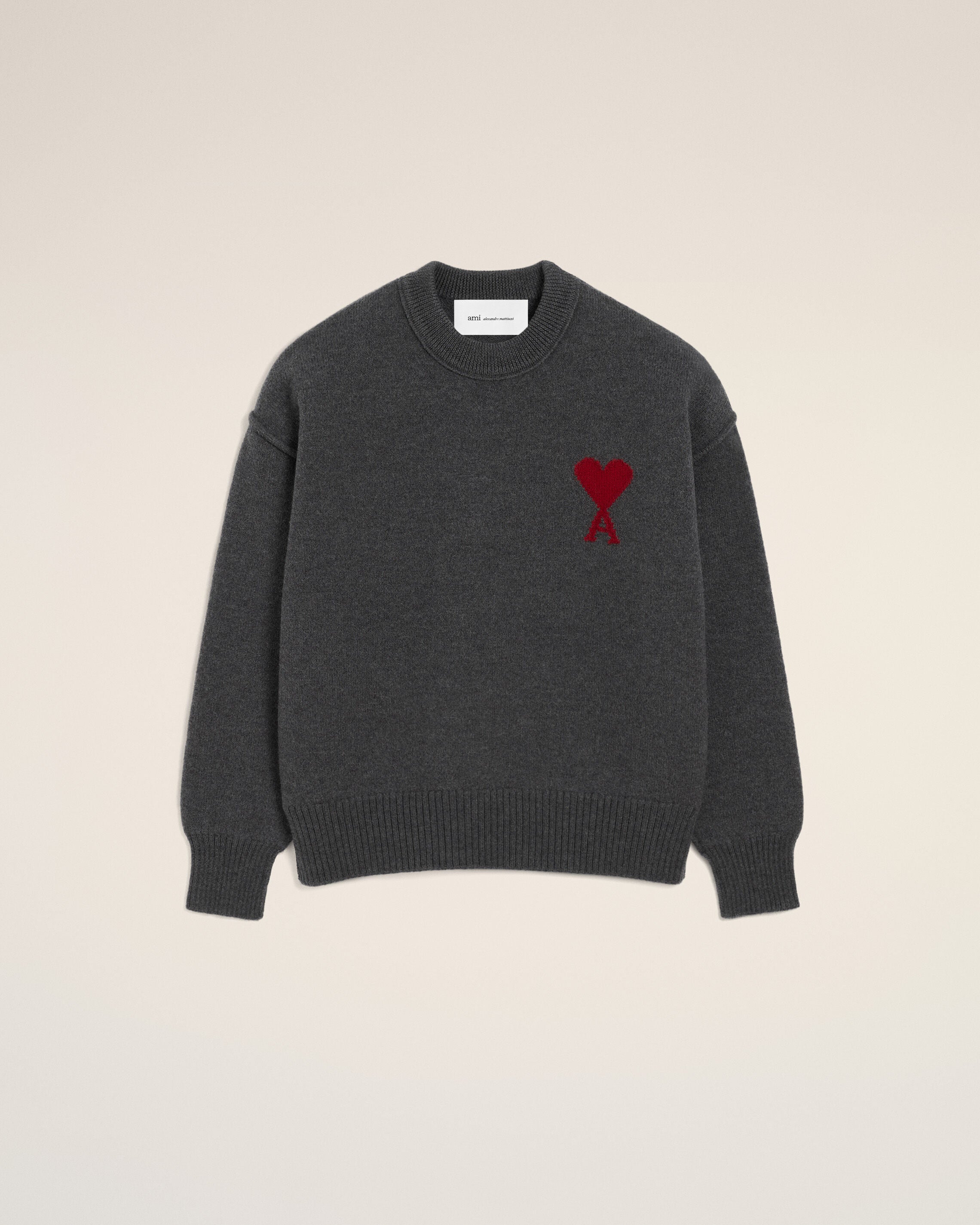 HEATHER GREY/RED Grå ulltröja med Ami de Coeur-mönster från AMI PARIS | AMI PARIS