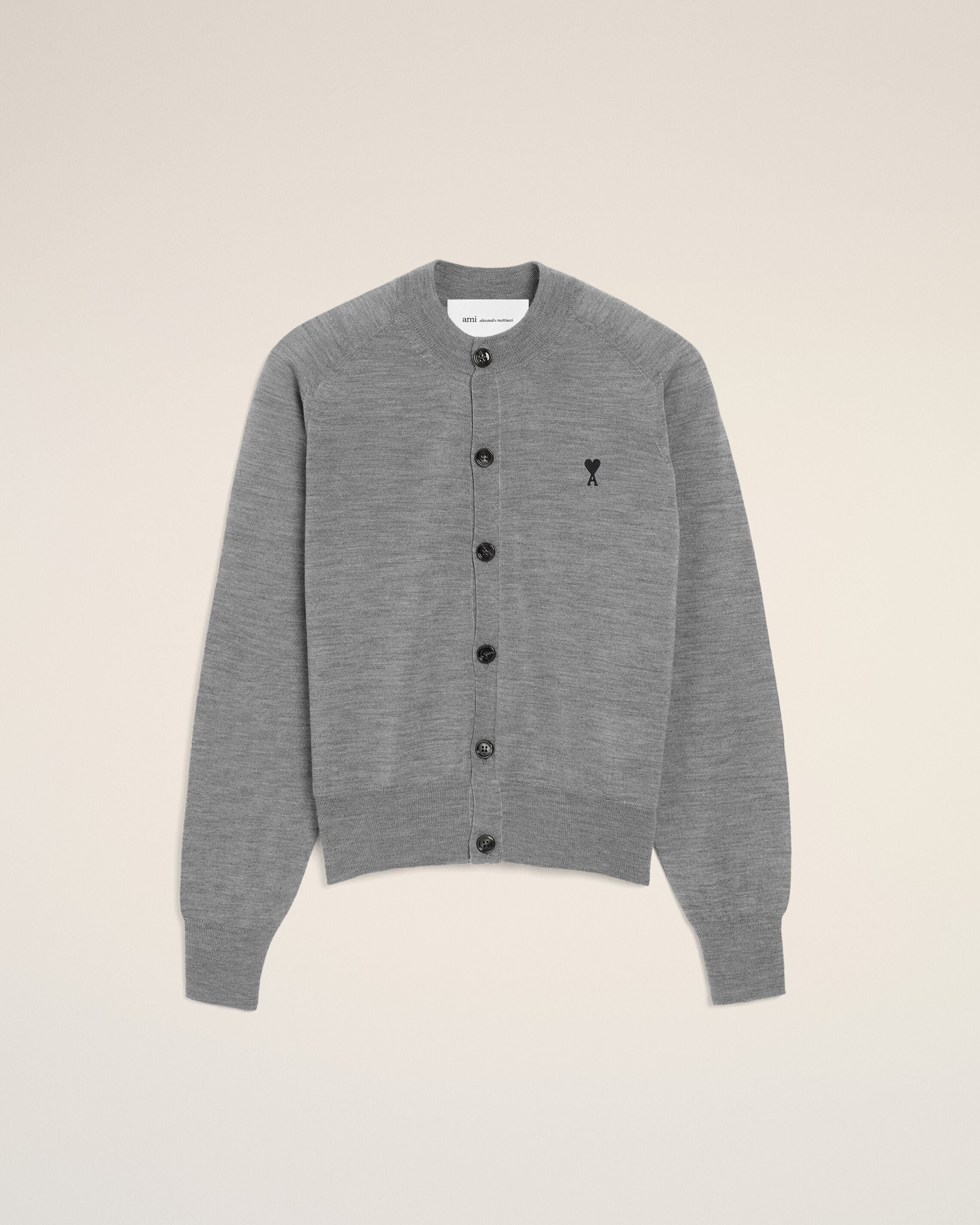 HEATHER GREY / BLACK Grå ulltröja med kringkragen Ami De Coeur-cardigan | Ami Paris