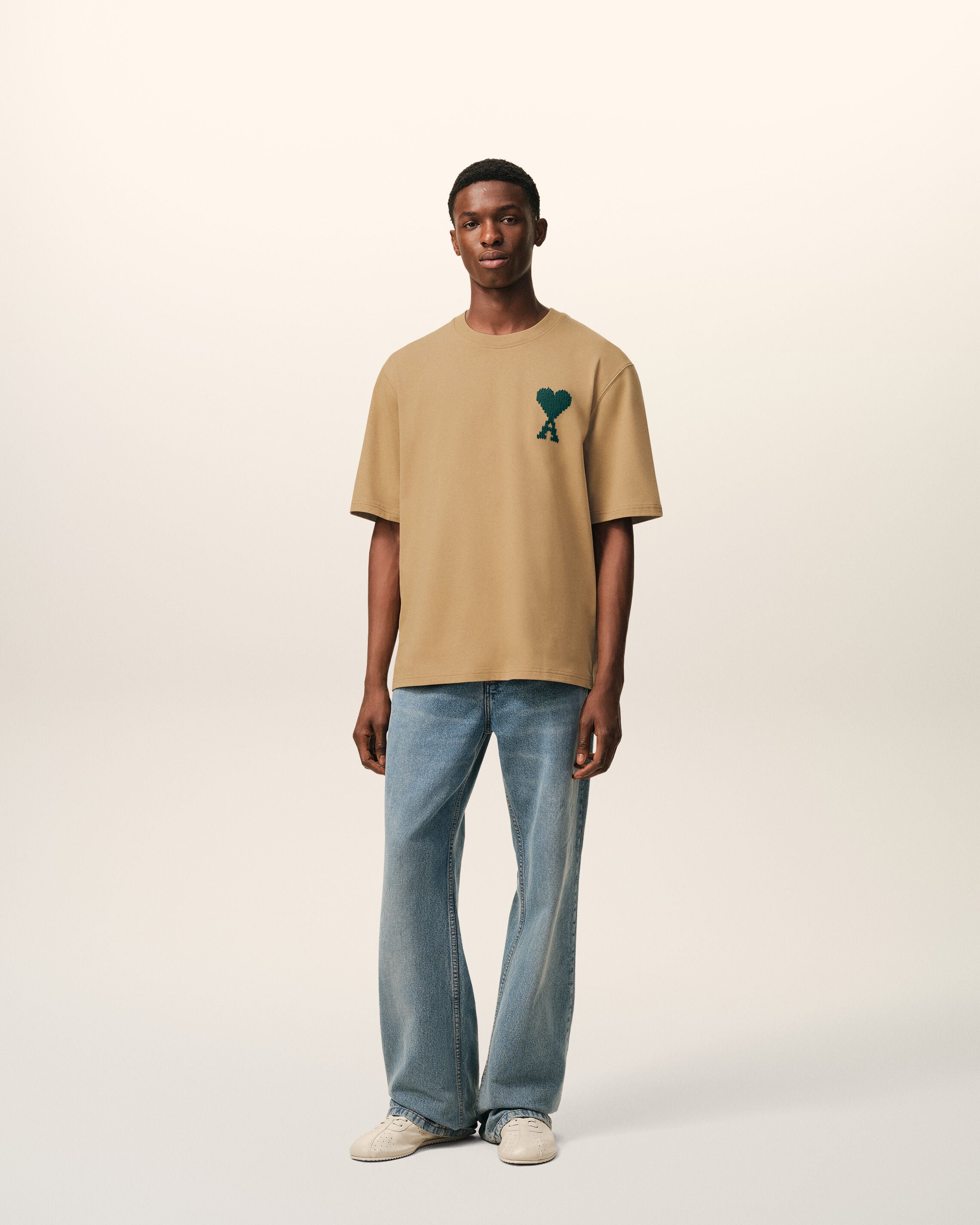 CAMEL / EVERGREEN Beige bomull Ami De Coeur T-shirt | Ami Paris