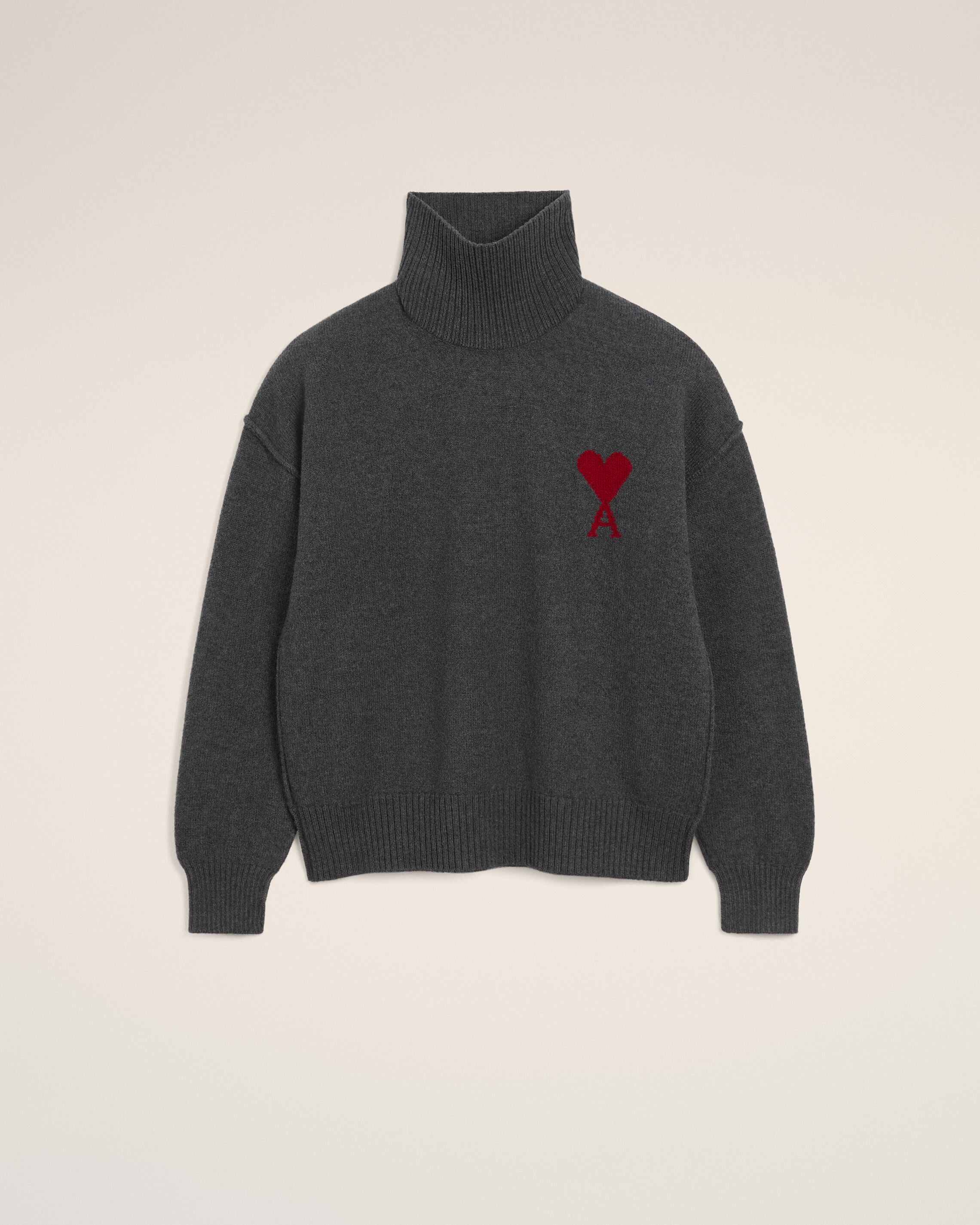 HEATHER GREY/RED Grå ulltröja med halsöppning från Ami de Coeur | AMI PARIS