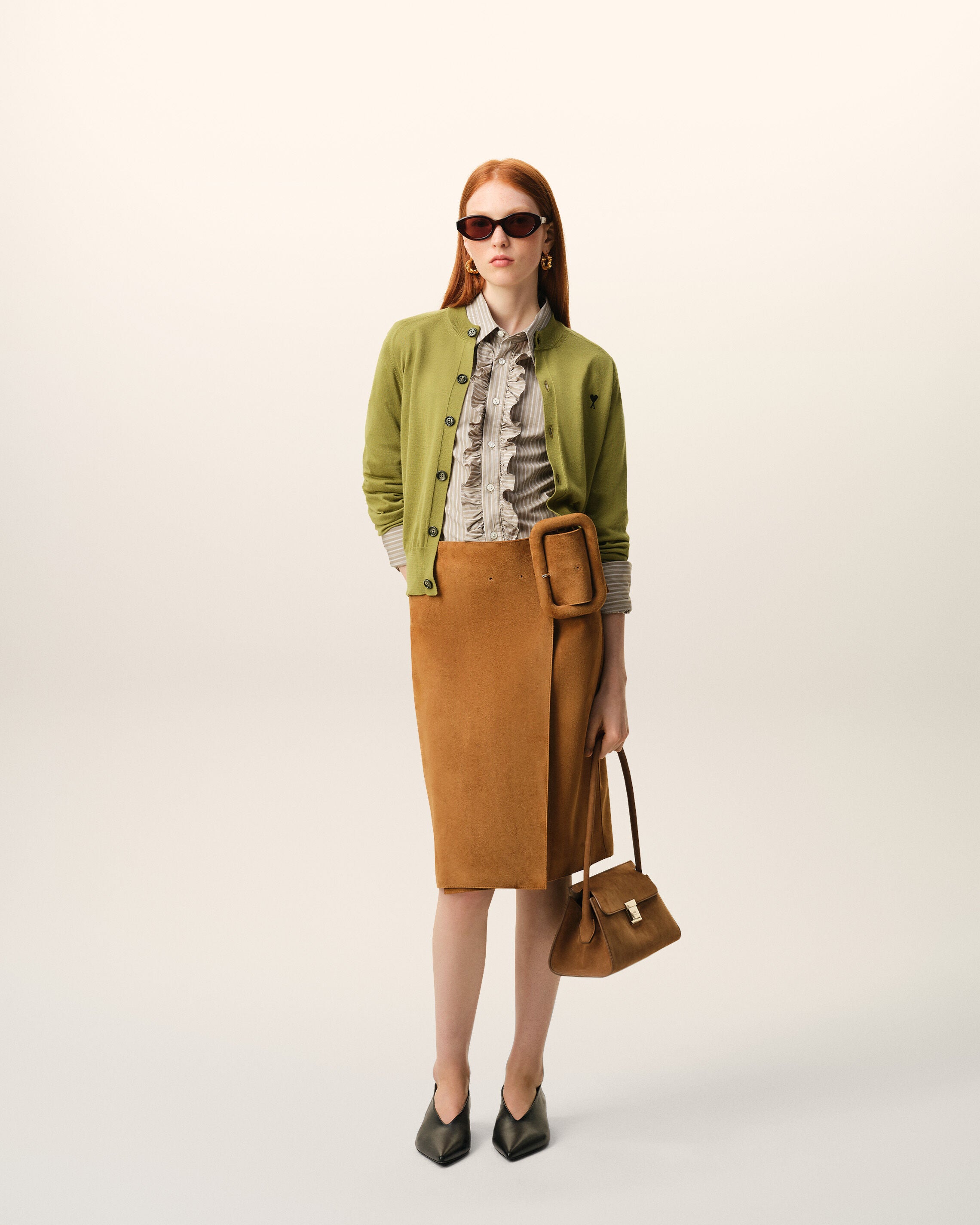 MATCHA/BLACK Grön vaggkort Ami De Coeur Cardigan | Ami Paris