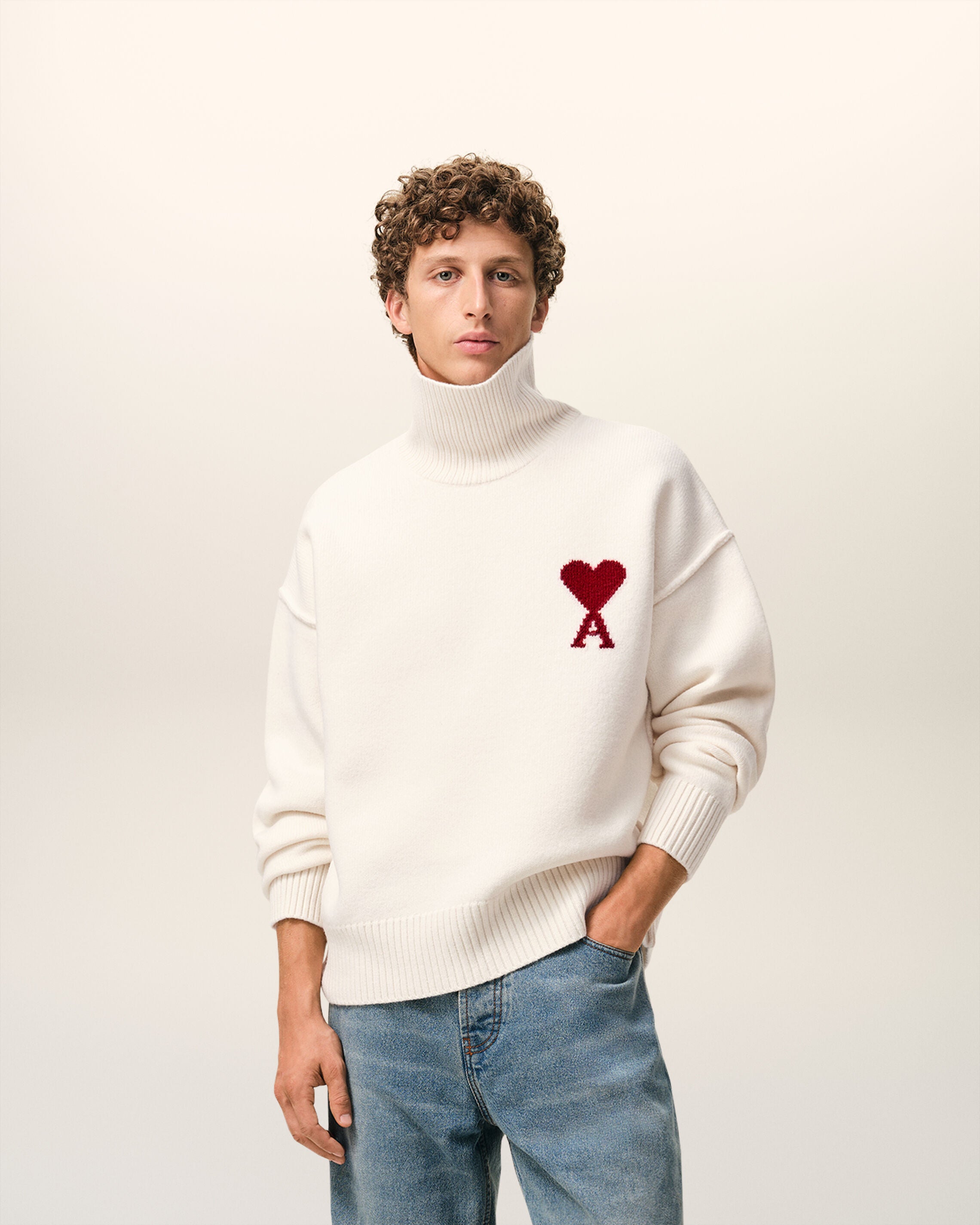 OFF VIT/ RÖD Vit ull Ami De Coeur korgkragen tröja | AMI PARIS