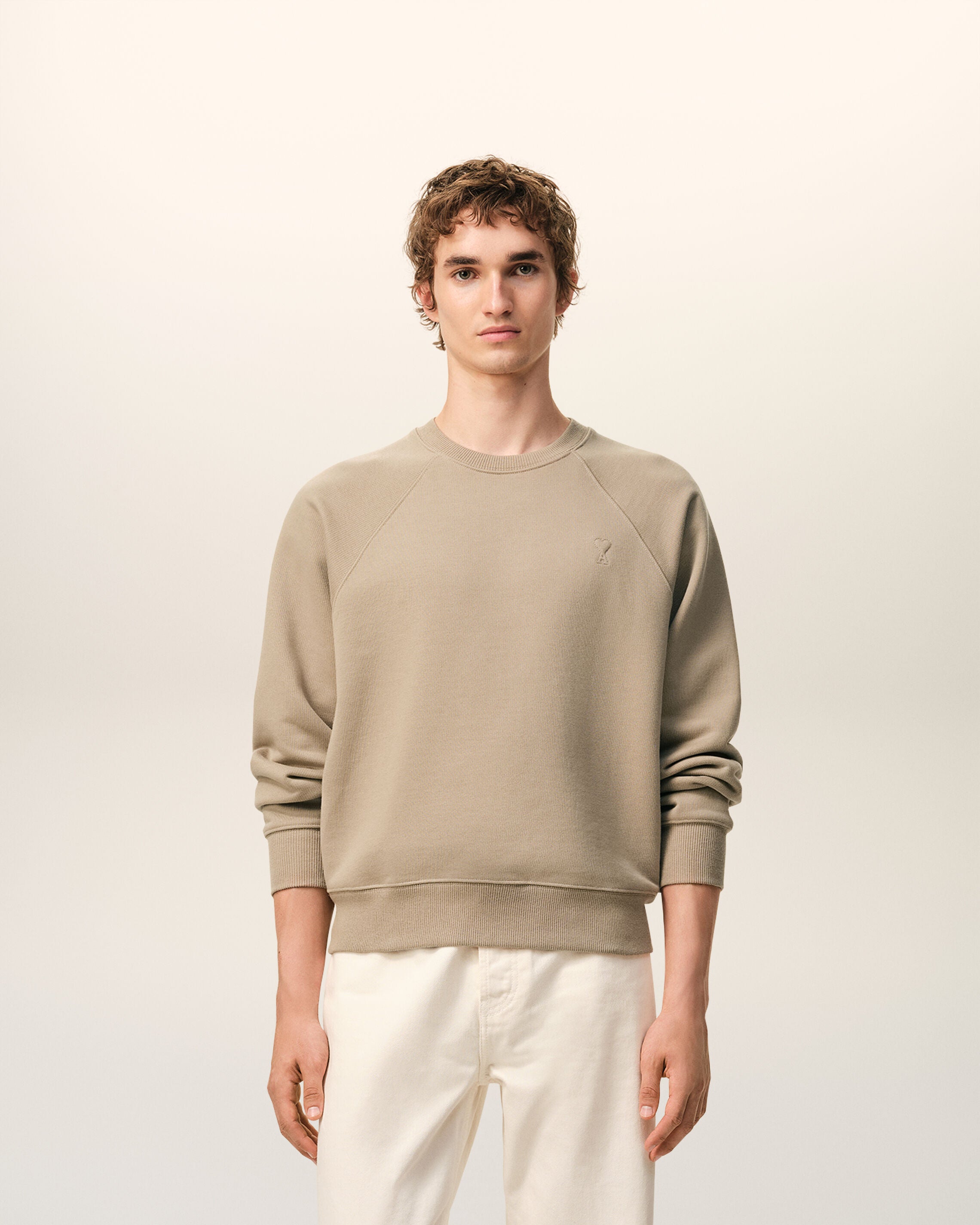 TAUPE BEIGE Beige bomull med trycktextur Ami de Coeur-tröja | Ami Paris